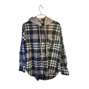 American Eagle Plaid Flannel Shirt with Sherpa Lined Hood Women's Small